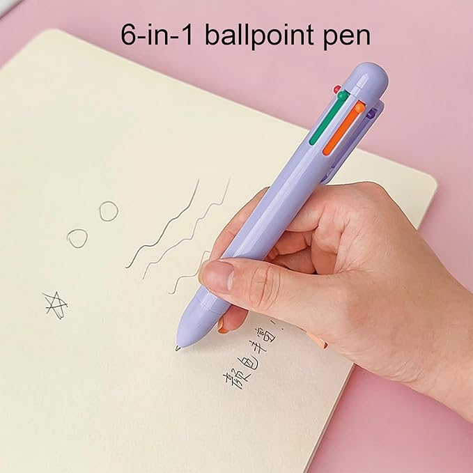 MOZXIRZ 6 Pcs Cute Purple Stationery Set for Women Back to School Supplies Office Supplies Including Gel Ink Pens 6-in-1 Ballpoint Pens Pencil Eraser (Purple)