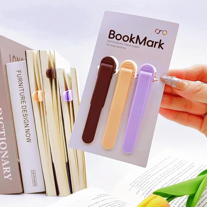 4pcs Silicone Automatic Bookmark, Book Marks for Reading, Cute Unique Book Markers, Smart Bookmarks Clip Book Page Holder for Women, Men, Kids, Book Lovers, Stay in Place and Follow as You Read