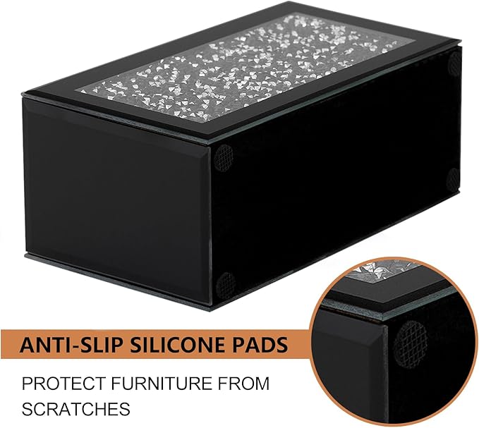 SHYFOY Remote Control Holder, 3 Compartments Glass TV Remoter Caddy Crushed Diamond Desktop Organizer Makeup Brush Holder Storage Fits TV Remotes, Media Controllers, Office Supplies(Black)