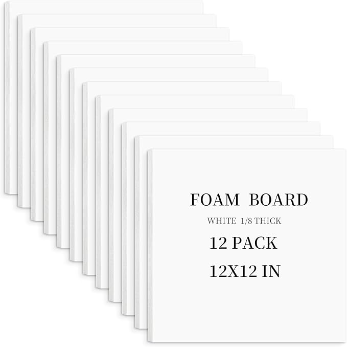 Golden State Art, White Foam Boards 12 Pack 12x12 Foam Core Board, 1/8" Thick Acid Free Foam Poster Board for Modeling, Billboard, Projects, Paintings and Display