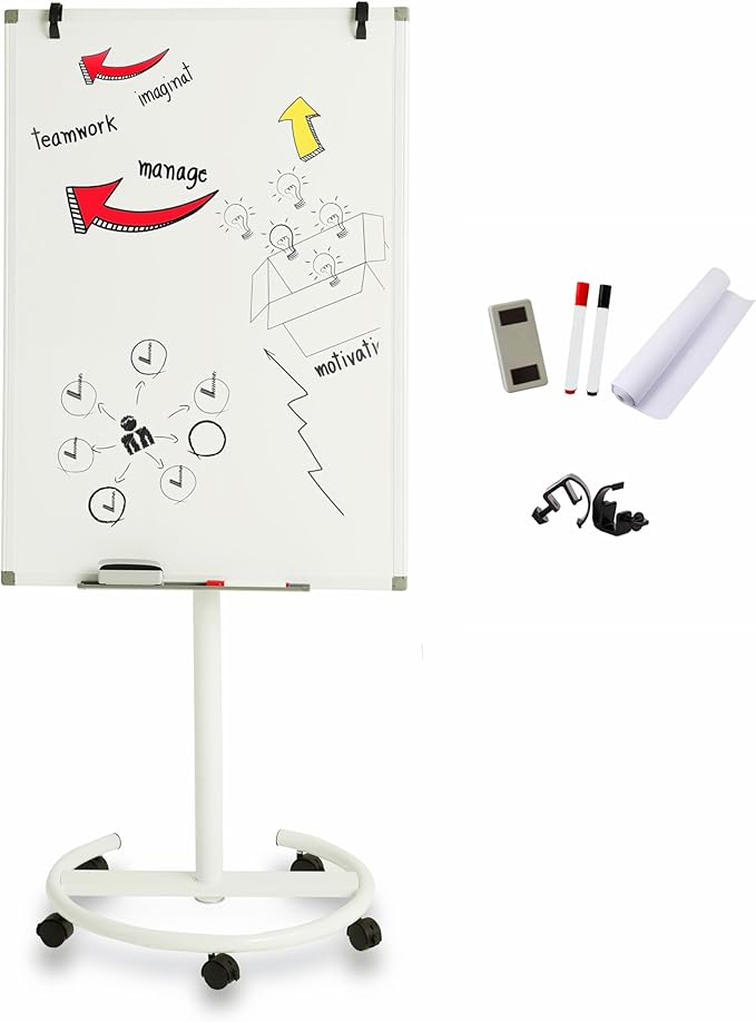 A AIRLLEN Mobile Whiteboard Flipchart Easel Mobile Dry Erase Board Portable Magnetic Whiteboard with Paper Pad on Wheels for Home Office (24X36 inches)