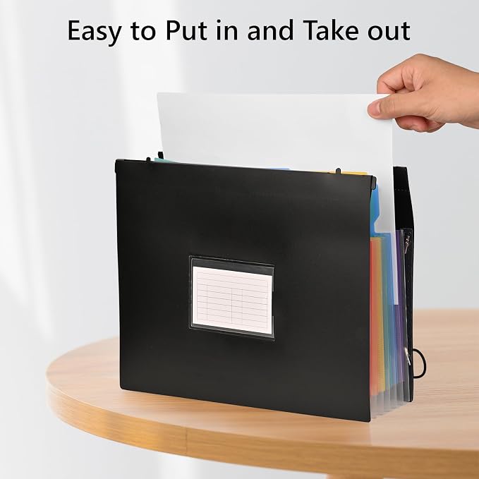 7 Pockets Expanding Hanging File Folders with Elastic Rope, Filing Cabinet Organizer with 1.2" Expansion, Drawer Folders Inserts with Tabs, Portable Dividers for Home Office School, A4 Size 1 Pack