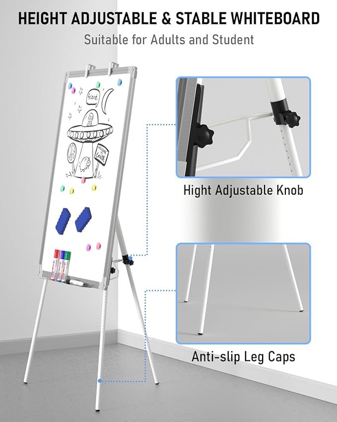 Nicpro Easel Whiteboard with Stand, 36 x 24'' Magnetic Dry Erase White Board Tripod Height Adjustable with Pens, Eraser, Magnet, Flipchart Easel Stand White Board for Kid Student Office Home Classroom