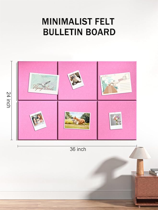 Hsurbtra Large Cork Board for Wall 36 x 24 Inch, 6 Pack Felt Bulletin Notice Board with Pushpins for Office Home School Farmhouse Wall Decor, Pink