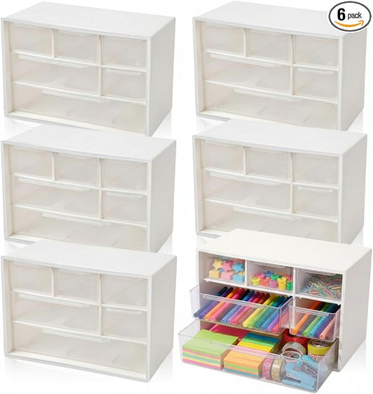 Briwooody 6 Pack Desk Storage Organizer with 6 Drawers 3 Tier Stackable Desktop Storage Box Drawers 7.1''x3.9''x4.7 ''plastic Craft Organizer Drawer for Stationery Makeup Office School(White)