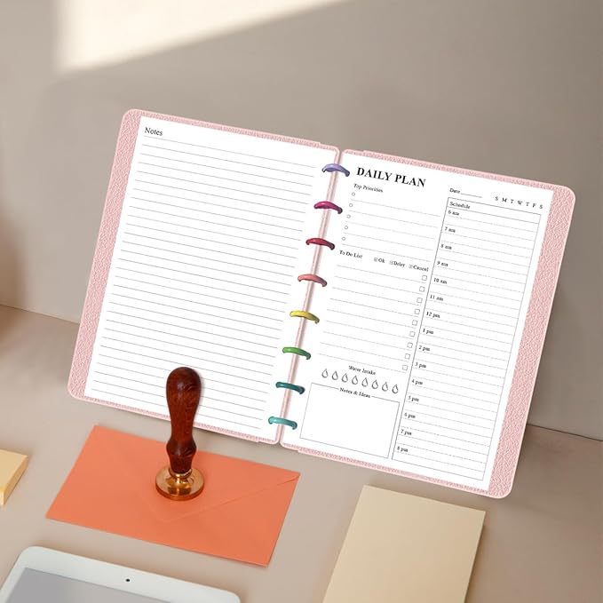 Junior Size To Do List Insert - 8-Disc Discbound Undated Daily Planner Refill for A5 Binder,100 Sheets/200 Pages Planner and Lined Refill, 100 gsm White Paper, 5.8'' x 8.3''