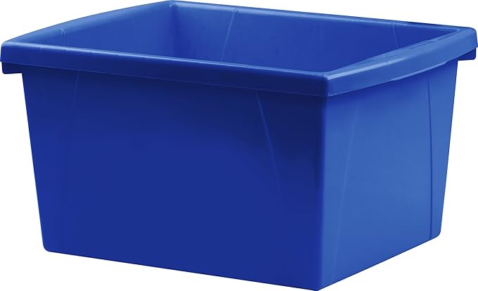 Storex 4 Gallon Storage Bin – Plastic Classroom Organizer for Books and Supplies, Blue, 6-Pack (61451C06C)
