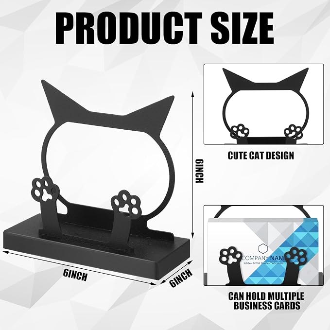 MorningRo 2 Pcs Cute Business Card Holder Cat Paw Print Metal Black Card Holder Cat Desk Accessories Organizer Display Stand for Women Office Supplies Coffee Shop Ideal Gift