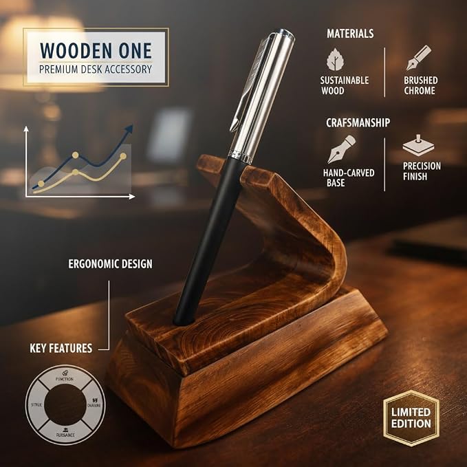 HOMORA Handcrafted Wooden Pen Stand for Office Desk - Premium Solid Wood Desk Organizer | Elegant Tabletop Pen Holder for Home, Office & Study – Ideal Gift