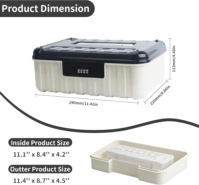 Lockable Storage Container Bin, 2.98 Gallon Medium Capacity Plastic Portable Home Travel Safe Storage for Important Documents File Organizer, Black