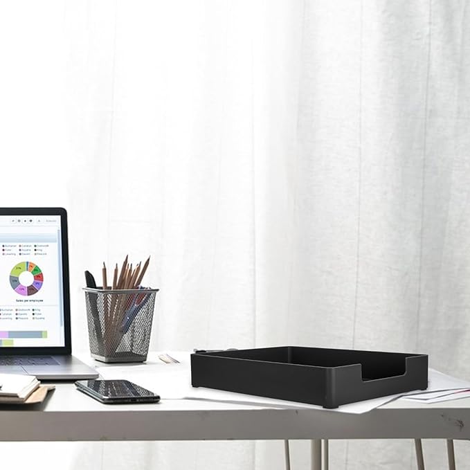 A4 Desktop File Storage Box with Dividers, Stackable Office Document Organizer, Black Sundries Storage Container for Home and Office Use