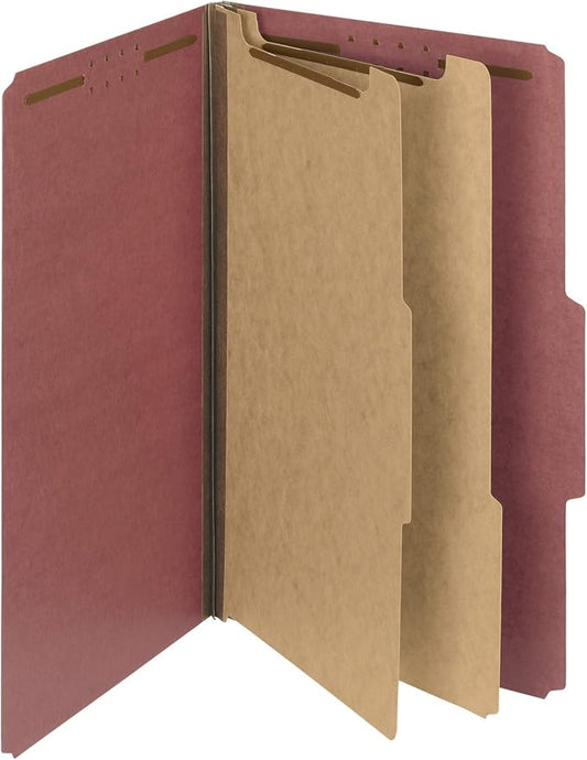 Smead, Value Filing, 100% Recycled Pressboard Classification File Folder, 2 Dividers, 2" Expansion, Legal Size, Red, 10 per Box