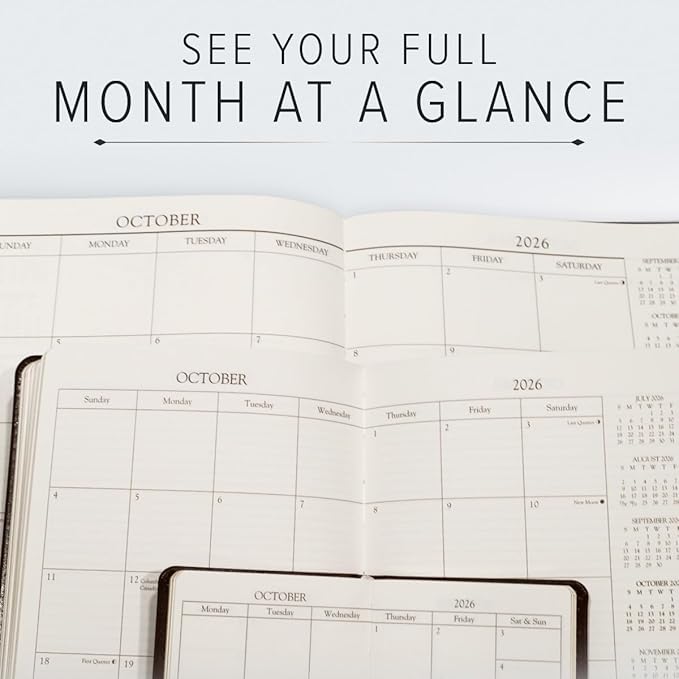 Gallery Leather Desk Monthly Planner 2025-2026, Elegantly Bound Calendar Planner and Notebook with Stylish Gold-Gilded Page Edges, 18 Months - Acadia Hydrangea - 8x5.5”