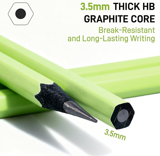 M&G Wood-Cased 2B Thick Core Pencils, 3.5MM Lead, 30 Count Green Barrel Black Wood, Hexagonal Bulk Pencils for School or Office, Unsharpened, No Eraser, Anti-Bite Tip, for Writing, Drawing, Sketching