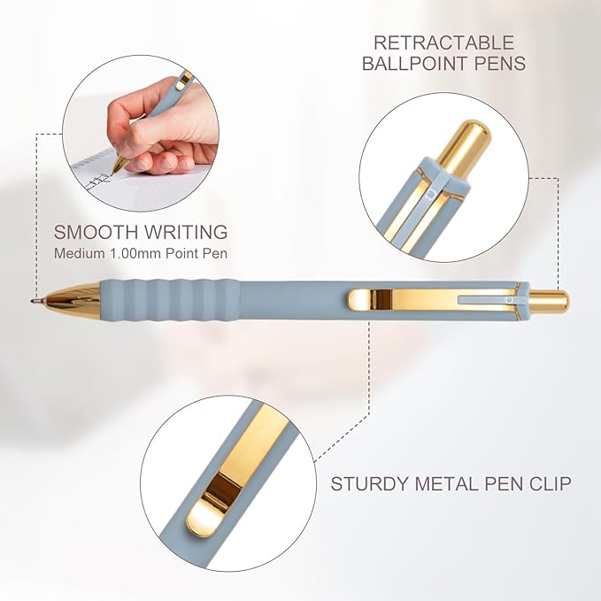 Aisibeiger Ballpoint Pens Black Ink Ball Point Pen with Super Soft Grip Medium Point 1.0mm Office Pens (Gold 12-count)