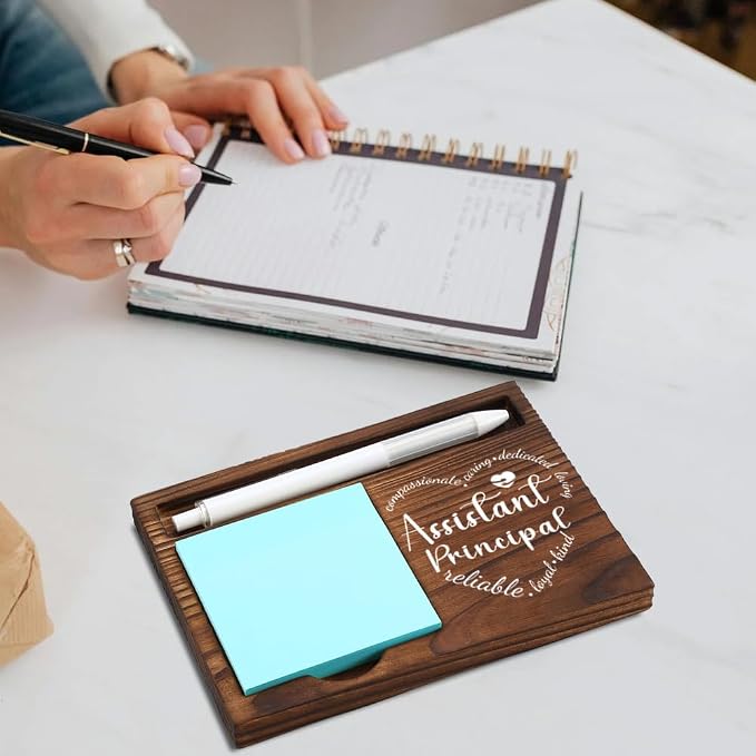Wooden Sticky Note Holder for Assistant Principals, Motivational Quote Gift, Office Desk Organizer for Educators, 16.5 x 12 x 1.5 cm,LQQ10