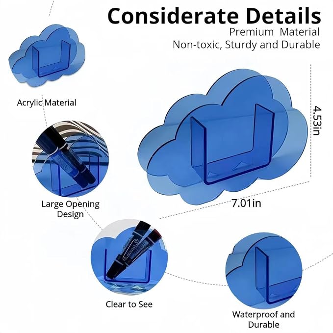 Aesthetic Cloud Pen Holder for Desk Cute Office Supplies Acrylic Cubicle Decor Kawaii Workspace Accessories Clear Makeup Organizer for Women Girls Pencil Cup Large Caddy for Home Office (Silver)