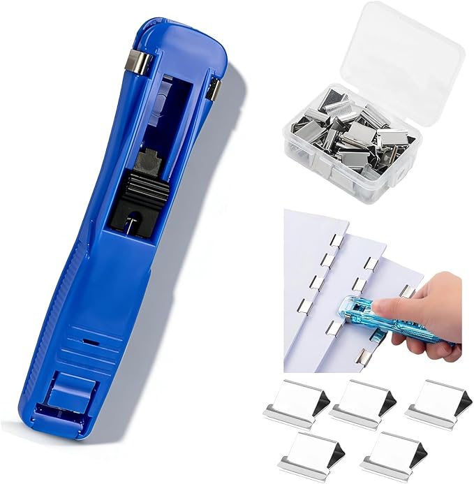 Paper Clip Dispenser, Portable Binder Clip Stapler - Includes 50 Reusable Clips Desktop Push Stapler Binder Clips Paper Clamps Small Binding (D 1PCS)