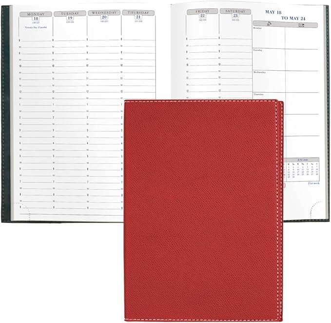 Exacompta 2026 Visual - Weekly/Monthly Planner - 12 Months, Jan. to Dec. - 6 x 8 1/4" - Grained Faux Leather Club Red Cover- Time Management Appointment Organizer