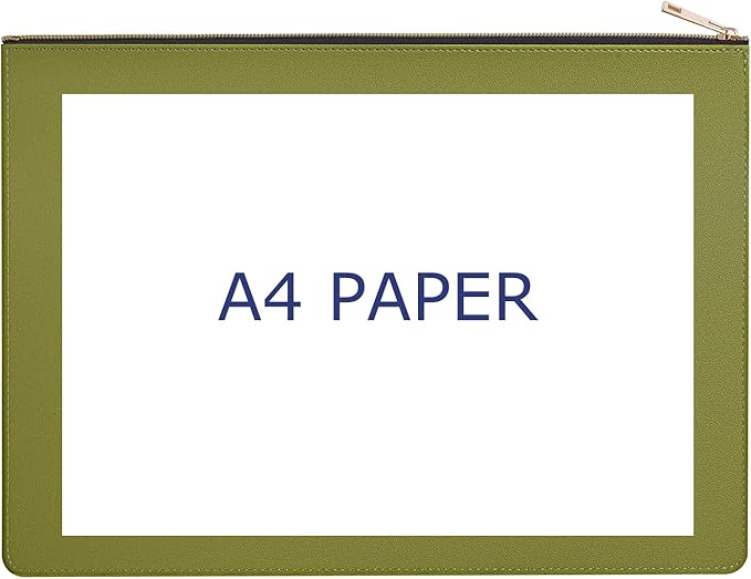 Enyuwlcm PU Leather A4 File Folder Zipper Document Holder Envelope Folder Case for Receipt Contract (1, Green)