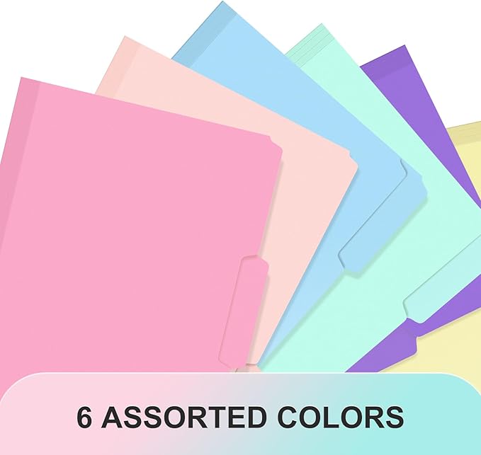 Comix Plastic Colored File Folders, 6 Pack, 1/3-Cut Tabs, Letter Size 8.5x11, 6 Pastel Colors, Poly Folders for Documents, Office, Home, School Organization
