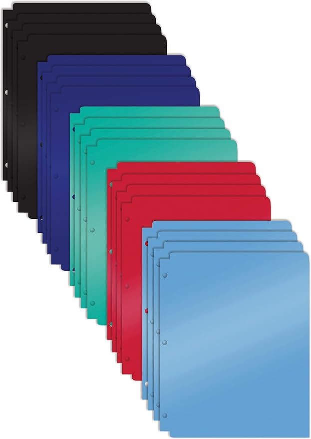 Better Office Products 3 Hole Punch Pocket Folders, 20 Pack Bulk Folders, Sturdy Plastic 2 Pocket Folders, Assorted Primary Colors, Letter Size, with Business Card Slot, 20 Count
