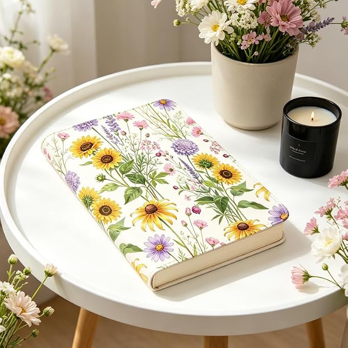 Wildflowers Patern Stretchable Book Cover 15.7"x9.8", Elastic Washable Book Protector for Hardcover Textbooks Paperbacks, Reusable Polyester Book Sleeve for Women