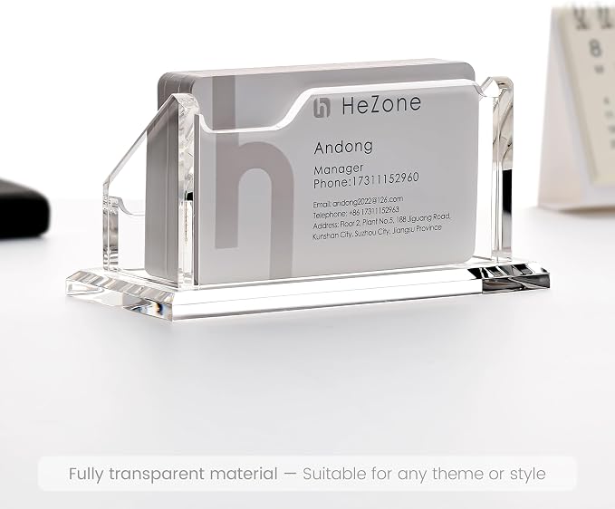 HeZone Acrylic Card Holder Clear Horizontal Business Card Organizer Stand for Desk 1 Slots Business Cards Stand for Women and Men,Desk Accessories for Office, Tabletop (2pack)