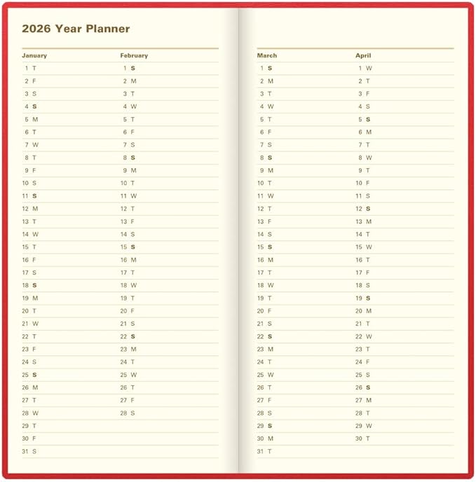 Letts of London® 2026 Belgravia Weekly/Monthly Appointment Book and Planner, 12 Months, January to December, Italian Leather, Vertical, Slim Size, 6.625" x 3.25", English, Red (C33SURD-26)