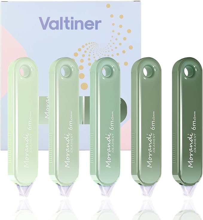 5-Piece Correction Tapes, Aesthetic Cute White Pull Out Tape, Quick Dry, Instant Correct, Easy to Use for School Office Supplies (Green)