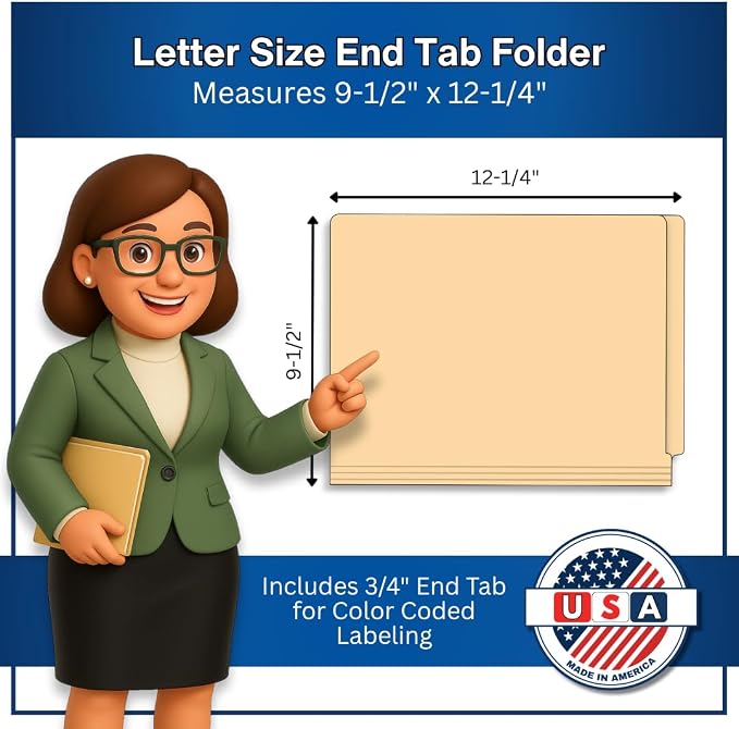 Tan File Folders, Doctor Stuff, Letter Size Reinforced End Tab Folder, 14 pt Stock, Box of 50