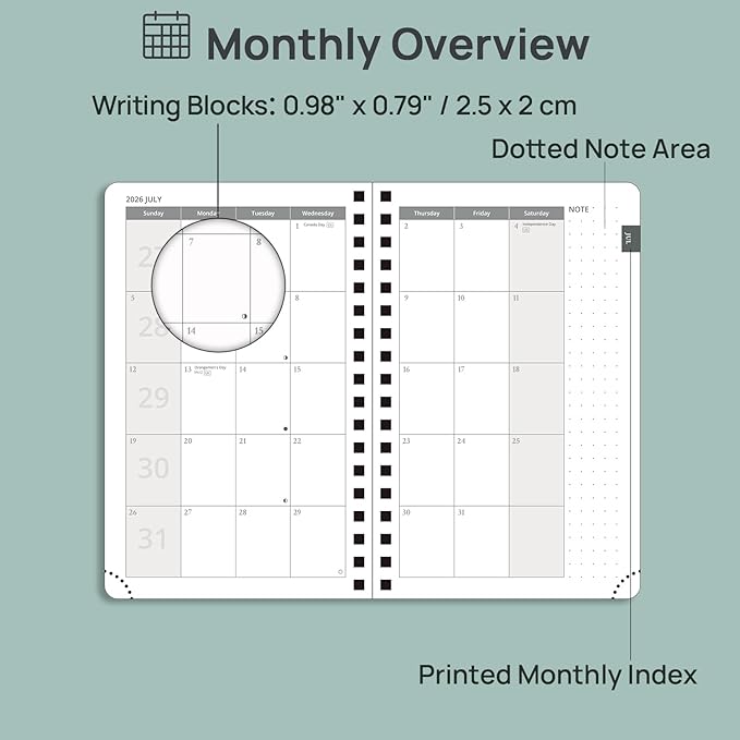 POPRUN Pocket Planner 2026-2027 (JUL 26-JUN 27), Purse Size 4" x 6.25", Small Pocket Calendar for Purse, Academic Weekly and Monthly Calendar with Ruler, Spiral Softcover, 100GSM - Magenta
