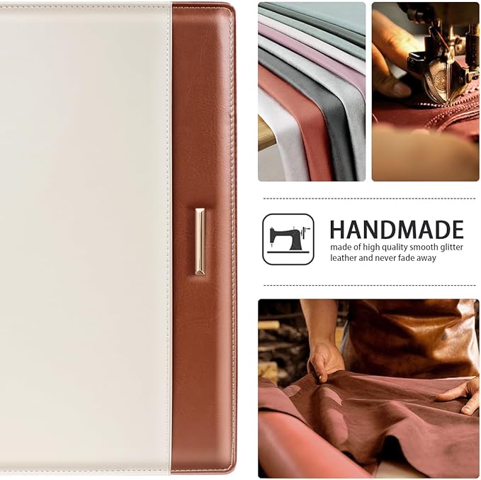 Padfolio/Resume Portfolio Folder for Women Men, WAVEYU Cute Chic Padfolio Cover Folder, Conference/Legal Document Organizer with Letter/A4 Size Clipboard, Document Sleeve, Brown+White