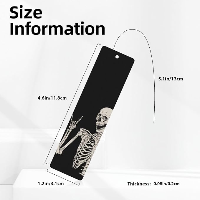 Skull Double-Sided Printed Wooden Bookmarks 5Pcs, Rock and Roll Book Accessories Birthday Presents for Men Women Presents for Book Lovers (5 Piece Set)