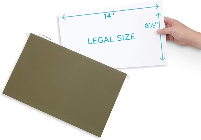 Blue Summit Supplies 50 Legal Size Hanging File Folders, 1/5 Cut Adjustable Tabs, 5 Tab Locations, Designed for Legal and Law Office File Organization, Standard Green, 50 Pack, Legal Size