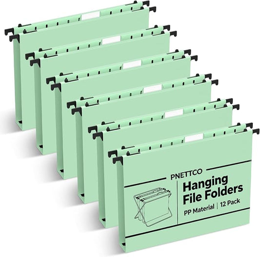 Extra Capacity Plastic Hanging File Folder, 12 Pack Reinforced Hang Folders Letter Size, Heavy Duty 1 Inch Expansion Filing Cabinet Folders, for Bulk Files, Medical Charts, Sage Green