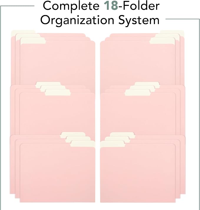 Mr. Pen- Poly File Folders with Tabs, 1/3 Cut Tab, 18 Pack, Letter Size, Pink, File Folders Designed for Office and Classroom Use
