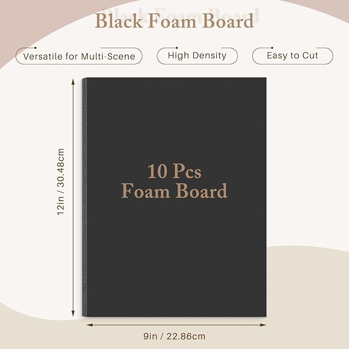 AUEAR, 10 Pack 9x12 Black Foam Boards, Foam Core Poster Board for Display, Mounting, Print, Presentation and Projects, 3/16'' Thick