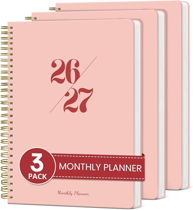 Monthly Planner 2026-2027, 3 Pack, 18 Months Calendar Planner 2026-2027, Runs from July 2026 - December 2027, 7" x 10", Perfect for School Office Home Planning - 3Pink