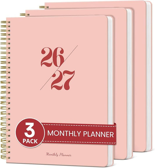 Monthly Planner 2026-2027, 3 Pack, 18 Months Calendar Planner 2026-2027, Runs from July 2026 - December 2027, 7" x 10", Perfect for School Office Home Planning - 3Pink