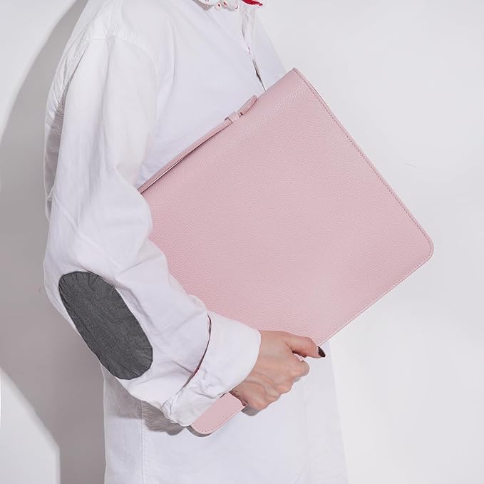Wonderpool Travel Zippered Portfolio 3 Ring Binder A4 Padfolio Document Case with Removable Clipboard Legal Pad Holder, Business Office School Organizer for Men and Women (Pink)
