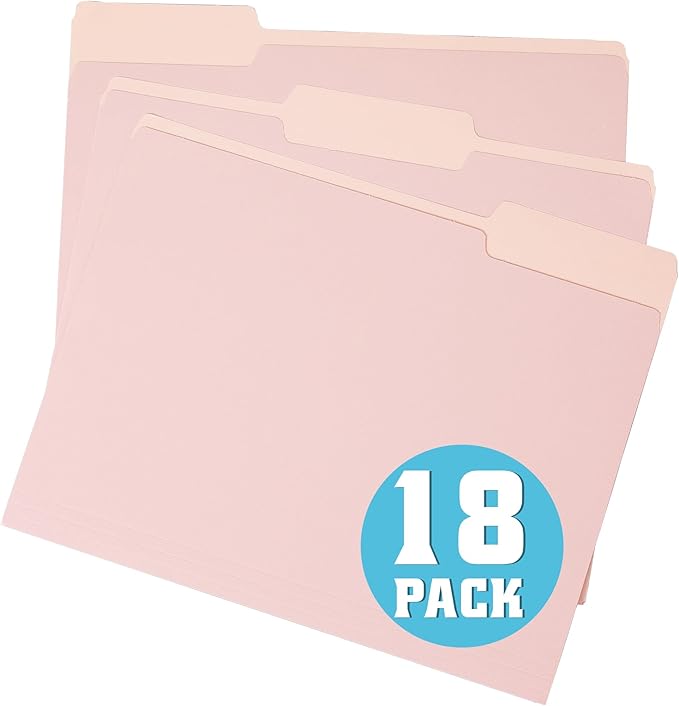pmybupo Light Pink Two Tone File Folders,18 Pack Colored Manilla Folders 8.5 x 11,Office Organization Home School Folders for Documents Files Paper