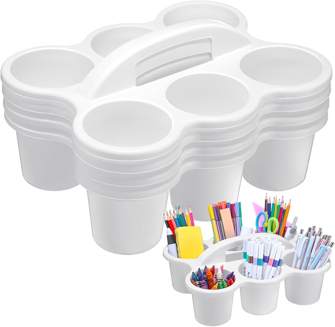 DoubleFill 4 Pack Plastic Classroom Caddy for School, Classroom Pencil Caddy Organizer with Handle for School, Cup, Pencil, Pen, Art Supply, Drink Delivery