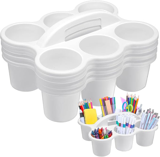 DoubleFill 4 Pack Plastic Classroom Caddy for School, Classroom Pencil Caddy Organizer with Handle for School, Cup, Pencil, Pen, Art Supply, Drink Delivery