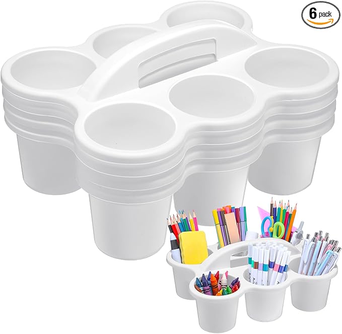 DoubleFill 4 Pcs Plastic Storage Caddy Organizer with Handle Teacher Supply Storage Classroom Caddy for School, Pencil, Pen, Art Supply, Drink Delivery
