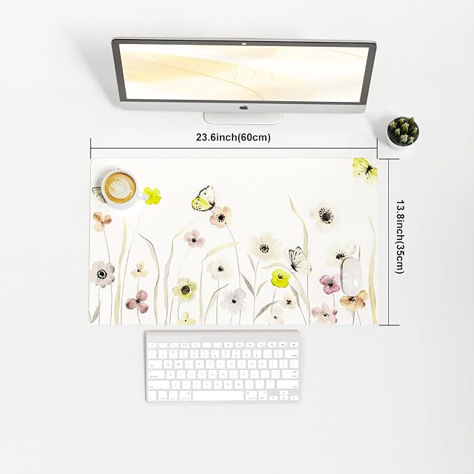 Colorful Star Large Mouse Pad, Watercolor Floral Desk Mat Office Supplies, Waterproof PU Leather Gaming Mousepad for Women Girls, Butterflies Desk Pad Home Office Décor Accessories 23.6" x 13.8"