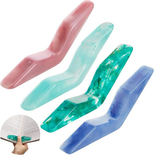 Eaasty 4 Pcs Thumb Book Page Holder for Reading Resin Book Opener Holder Multiple Colors Books Accessories Gifts for Reading Lovers Women Men(Light Colors)