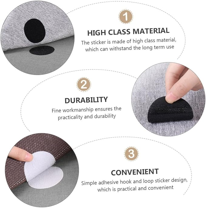 STOBOK 20 Pairs Self-Adhesive Hook and Loop Fixing Stickers for Sofa Cushions No Trace Design for Home Furniture and Bed Sheets