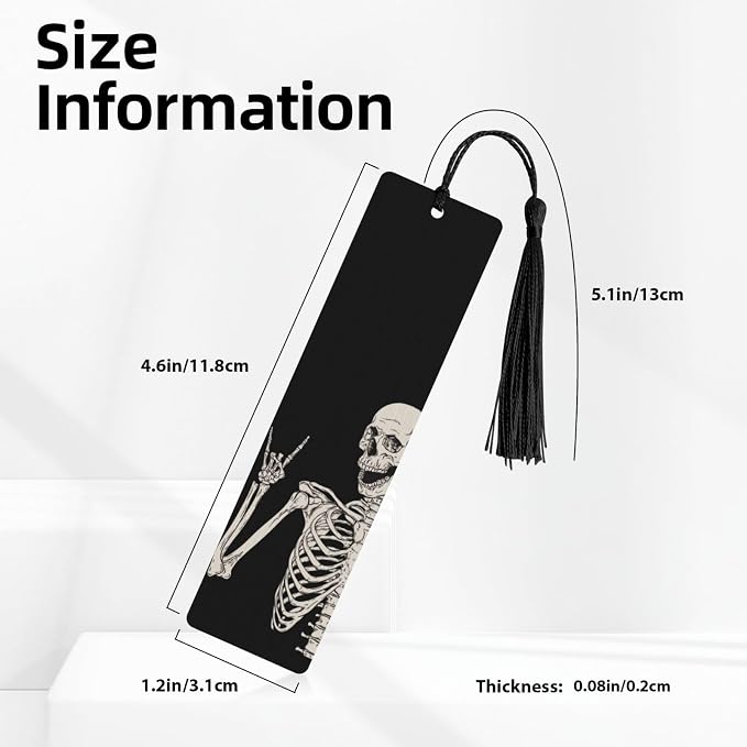 Skull Double-Sided Printed Wooden Bookmarks, Rock and Roll Notebook Accessories Birthday Presents for Men Women Presents for Book Lovers
