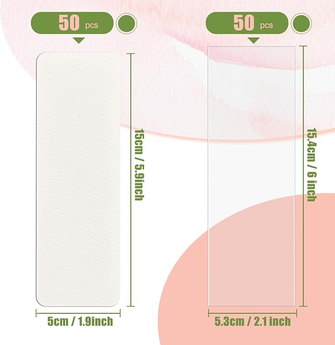 50 Pcs Watercolor Bookmarks & 50 Pcs Bookmark Laminating Pouches 1.9 x 5.9 inch Blank Bookmarks to Decorate,Watercolor Cards for Paint, Photos, Gift